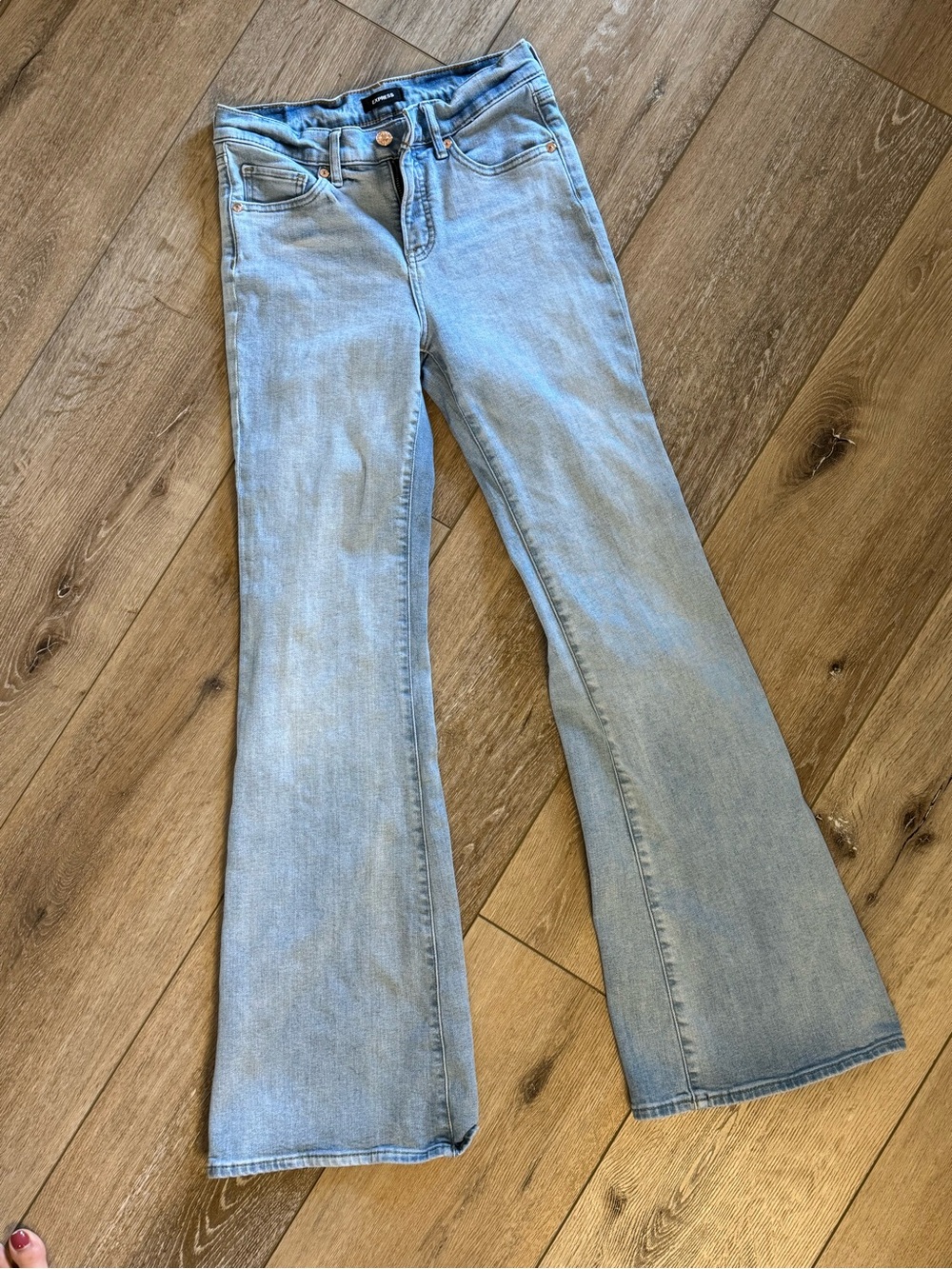 Express 70s Flare Mid Rise Jeans Size 0R Light Wash Flare Denim